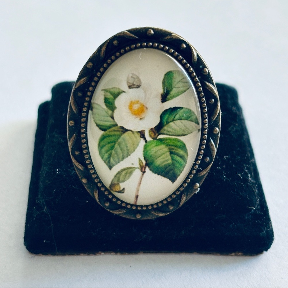 Vintage Floral Print Victorian Style Adjustable Ring, Handmade, NWT